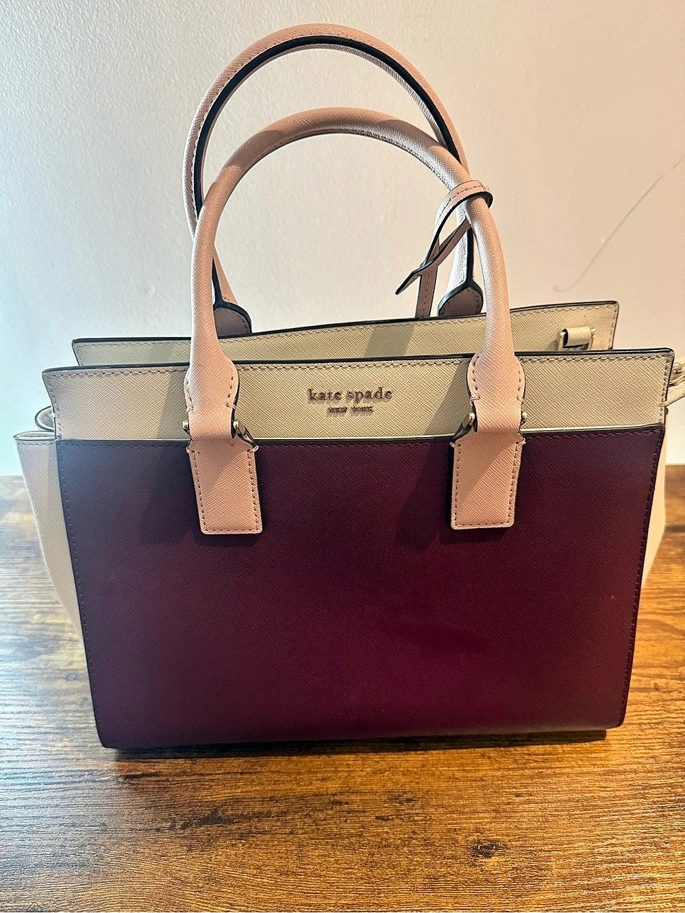 Kate Spade Cameron Colorblock Medium Satchel in Burgundy & Beige